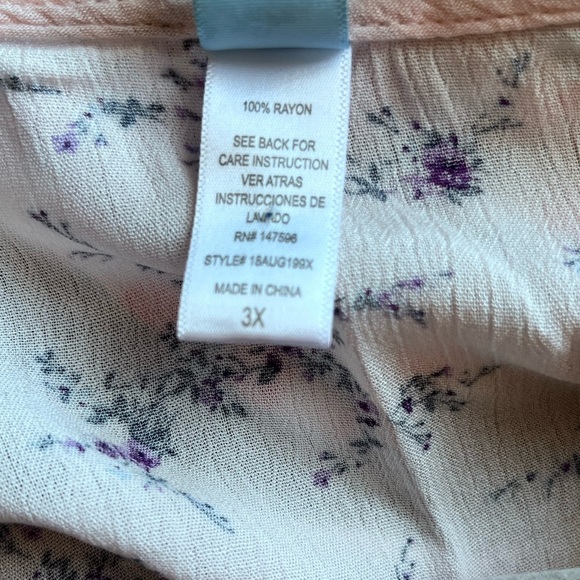 M Fasis Blouse Plus Size 3x Floral Button Up Pink Boho 3/4 Sleeve Front Tie NWT - Picture 6 of 8